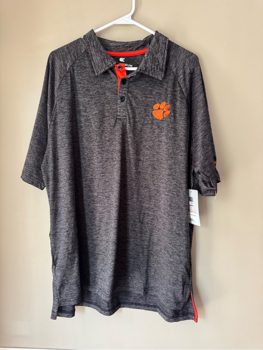 Clemson Tigers Colosseum Men's Charcoal Polo with Orange Paw Accent New w Tags